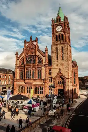 Guildhall and Shipquay Place, Derry; nearby city setting, not City Hotel or its room view