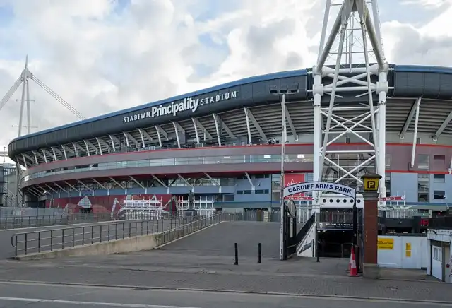 Nearby Principality Stadium seen from Westgate Street; not The Parkgate Hotel or a view from its rooms