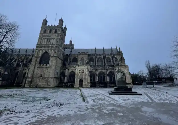 Exeter Cathedral Green after snowfall, 180123