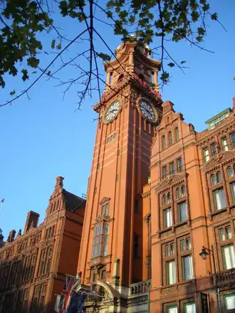 The clock tower of the Refuge Assurance Building (also known as the Palace Hotel), in Manchester, England