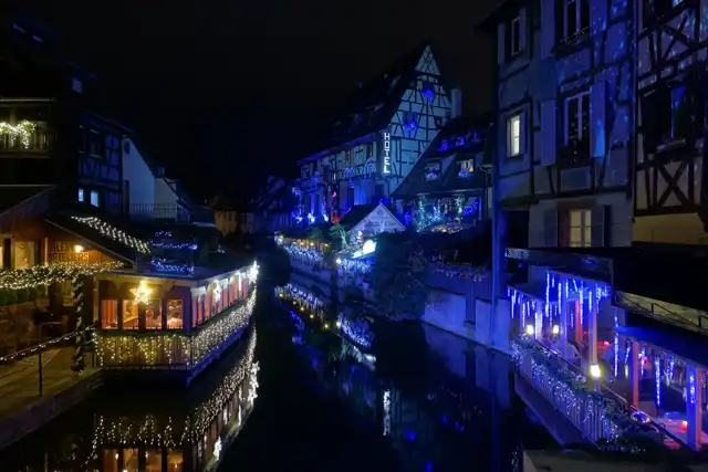 Little Venice in Colmar illuminated with Christmas decorations in December 2018