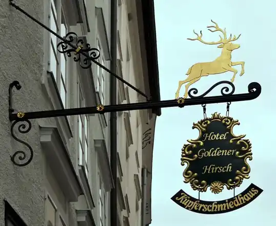 Hotel Goldener Hirsch sign in Salzburg