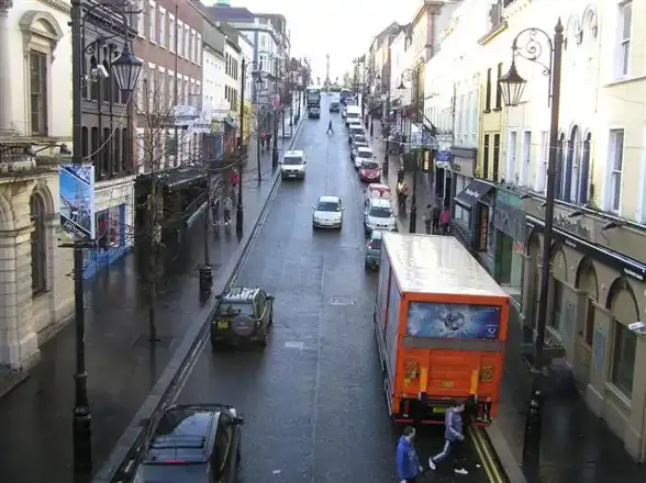 Shipquay Street in Derry; nearby walled-city setting, not Maldron Hotel or a room view