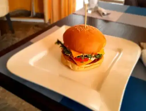 Food type: a hamburger on a plate