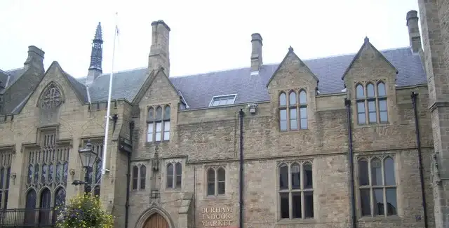 Nearby: Durham Indoor Market entrance beside Market Place