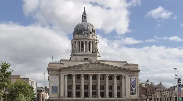 Nottingham Council House dome and columned façade above Old Market Square