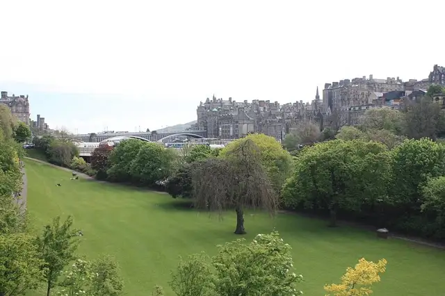 East Princes Street Gardens and the Edinburgh skyline in spring, outside the market season