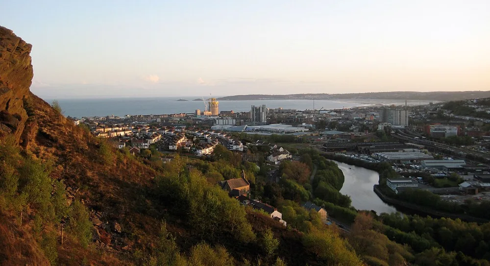 Swansea city centre and bay seen from Kilvey Hill; setting photograph, not the 2026 market